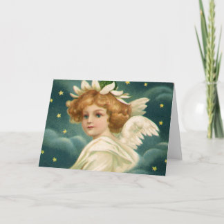 Cartes Pour Fêtes Annuelles Noël vintage, ange victorien avec étoiles dorées