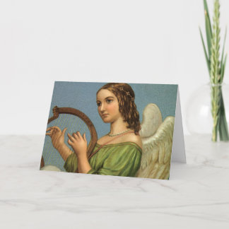 Cartes Pour Fêtes Annuelles Noël vintage, ange victorien avec harpe musicale