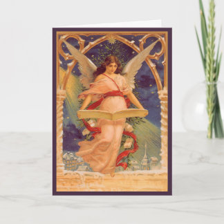 Cartes Pour Fêtes Annuelles Noël Vintage, Ange Victorien Lecture Bible