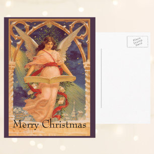 Cartes Pour Fêtes Annuelles Noël Vintage, Ange Victorien Lecture Bible