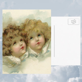 Cartes Pour Fêtes Annuelles Noël vintage, Anges victoriens dans les nuages