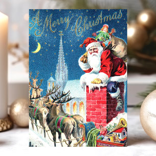 Cartes Pour Fêtes Annuelles Noël Vintage au Père Noël Chimney Joyeux Noël