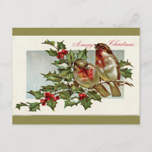 Cartes Pour Fêtes Annuelles Noël vintage aux oiseaux et à l'olive vierge
