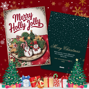 Cartes Pour Fêtes Annuelles Noël Vintage avec neigeurs et arbres Cookies