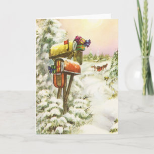 Cartes Pour Fêtes Annuelles Noël Vintage, boîtes aux lettres dans le paysage h