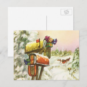 Cartes Pour Fêtes Annuelles Noël Vintage, boîtes aux lettres dans le paysage h