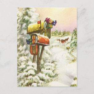 Cartes Pour Fêtes Annuelles Noël Vintage, boîtes aux lettres dans le paysage h