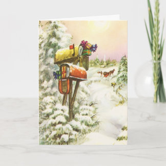 Cartes Pour Fêtes Annuelles Noël vintage, boîtes aux lettres dans un paysage h