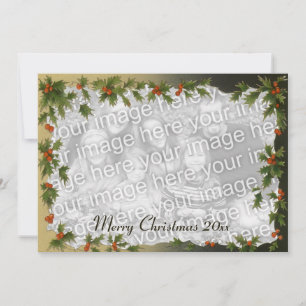 Cartes Pour Fêtes Annuelles Noël vintage, bordure de houx avec des baies rouge