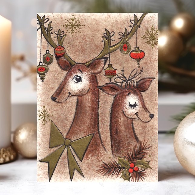Cartes Pour Fêtes Annuelles Noël Vintage Buck And Doe Deer (Créateur téléchargé)