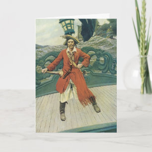 Cartes Pour Fêtes Annuelles Noël Vintage, Capitaine Keitt Pirates sur un batea