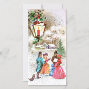 Cartes Pour Fêtes Annuelles Noël Vintage chanter des cantiques sous lanterne