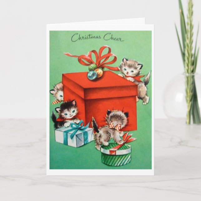 Cartes Pour Fêtes Annuelles Noël Vintage - Chatons & Noël, (Devant)