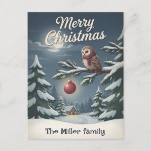 Cartes Pour Fêtes Annuelles Noël vintage de la forêt avec hibou personnalisé
