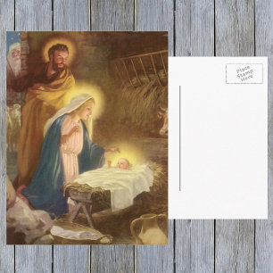 Cartes Pour Fêtes Annuelles Noël vintage de la Nativité, Marie Joseph Enfant J