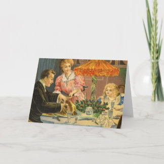 Cartes Pour Fêtes Annuelles Noël vintage, dîner de famille victorien