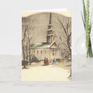 Cartes Pour Fêtes Annuelles Noël vintage, Eglise dans le paysage hivernal