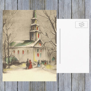 Cartes Pour Fêtes Annuelles Noël vintage, Eglise dans le paysage hivernal