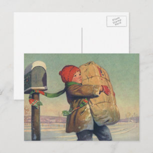 Cartes Pour Fêtes Annuelles Noël vintage, enfant avec gros paquet