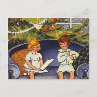 Cartes Pour Fêtes Annuelles Noël vintage, Enfants assis sur un canapé