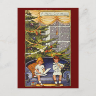 Cartes Pour Fêtes Annuelles Noël vintage, Enfants assis sur un canapé
