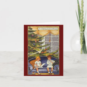 Cartes Pour Fêtes Annuelles Noël vintage, Enfants assis sur un canapé