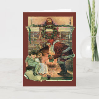 Cartes Pour Fêtes Annuelles Noël vintage, enfants au Père Noël victorien