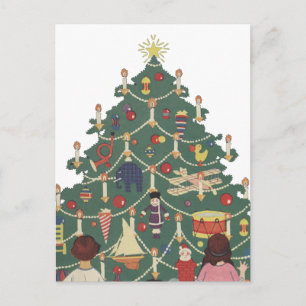 Cartes Pour Fêtes Annuelles Noël vintage Enfants autour d'un arbre décoré