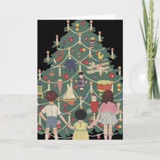 Cartes Pour Fêtes Annuelles Noël vintage Enfants autour d'un arbre décoré