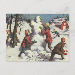 Cartes Pour Fêtes Annuelles Noël vintage, enfants bataille de boules de neige
