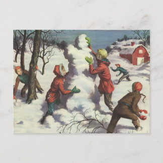 Cartes Pour Fêtes Annuelles Noël vintage, enfants bataille de boules de neige