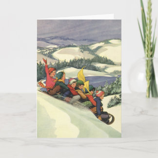 Cartes Pour Fêtes Annuelles Noël vintage, Enfants dormant sur la montagne