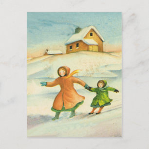 Cartes Pour Fêtes Annuelles Noël vintage, enfants jouant