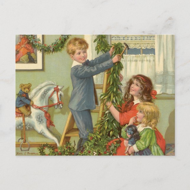 Cartes Pour Fêtes Annuelles Noël Vintage, Enfants Victoriens Décoration (Devant)