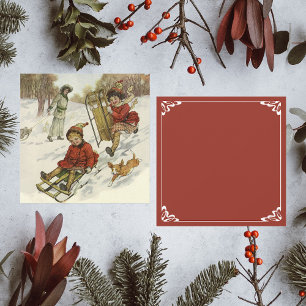 Cartes Pour Fêtes Annuelles Noël vintage, enfants victoriens traîneau chien