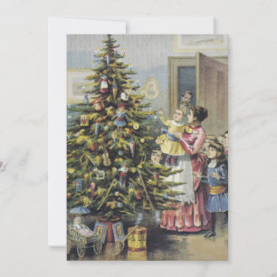 Cartes Pour Fêtes Annuelles Noël Vintage, Famille Victorienne Autour De L'Arbr