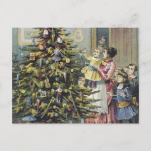 Cartes Pour Fêtes Annuelles Noël Vintage, Famille Victorienne Autour De L'Arbr