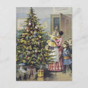Cartes Pour Fêtes Annuelles Noël Vintage, Famille Victorienne Autour De L'Arbr