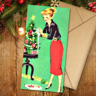 Cartes Pour Fêtes Annuelles Noël Vintage fille décore l'arbre
