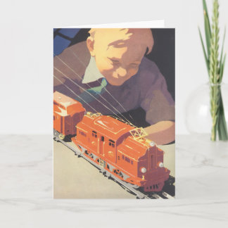 Cartes Pour Fêtes Annuelles Noël Vintage, Garçon Jouant avec des Toys Trains