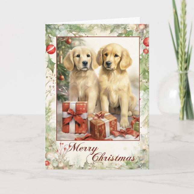 Cartes Pour Fêtes Annuelles Noël vintage Golden Retriever (Devant)