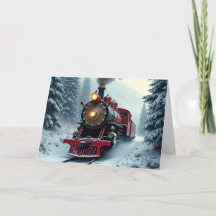 Cartes Pour Fêtes Annuelles Noël Vintage hiver Locomotive à vapeur