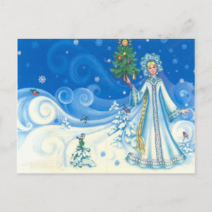 Cartes Pour Fêtes Annuelles Noël vintage, jeune fille de neige