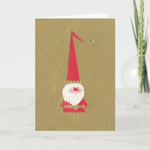Cartes Pour Fêtes Annuelles Noël vintage, joli gnome Père Noël sur fond doré