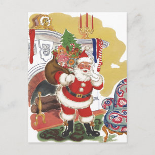 Cartes Pour Fêtes Annuelles Noël vintage, Jolly Père Noël avec des présents