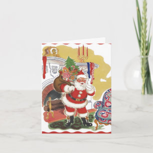 Cartes Pour Fêtes Annuelles Noël vintage, Jolly Père Noël avec des présents
