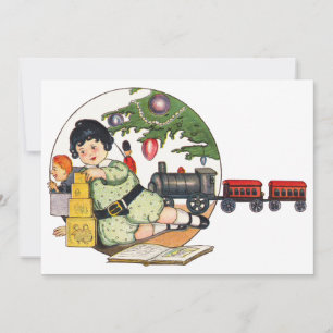 Cartes Pour Fêtes Annuelles Noël vintage, Joyeux garçon jouant avec des jouets