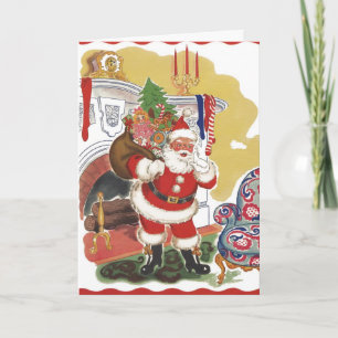 Cartes Pour Fêtes Annuelles Noël vintage, joyeux Père Noël avec cadeaux