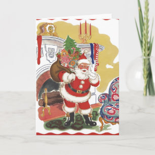 Cartes Pour Fêtes Annuelles Noël vintage, joyeux Père Noël avec cadeaux