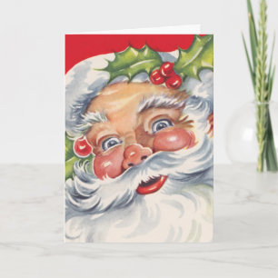 Cartes Pour Fêtes Annuelles Noël vintage, joyeux Père Noël avec son chapeau